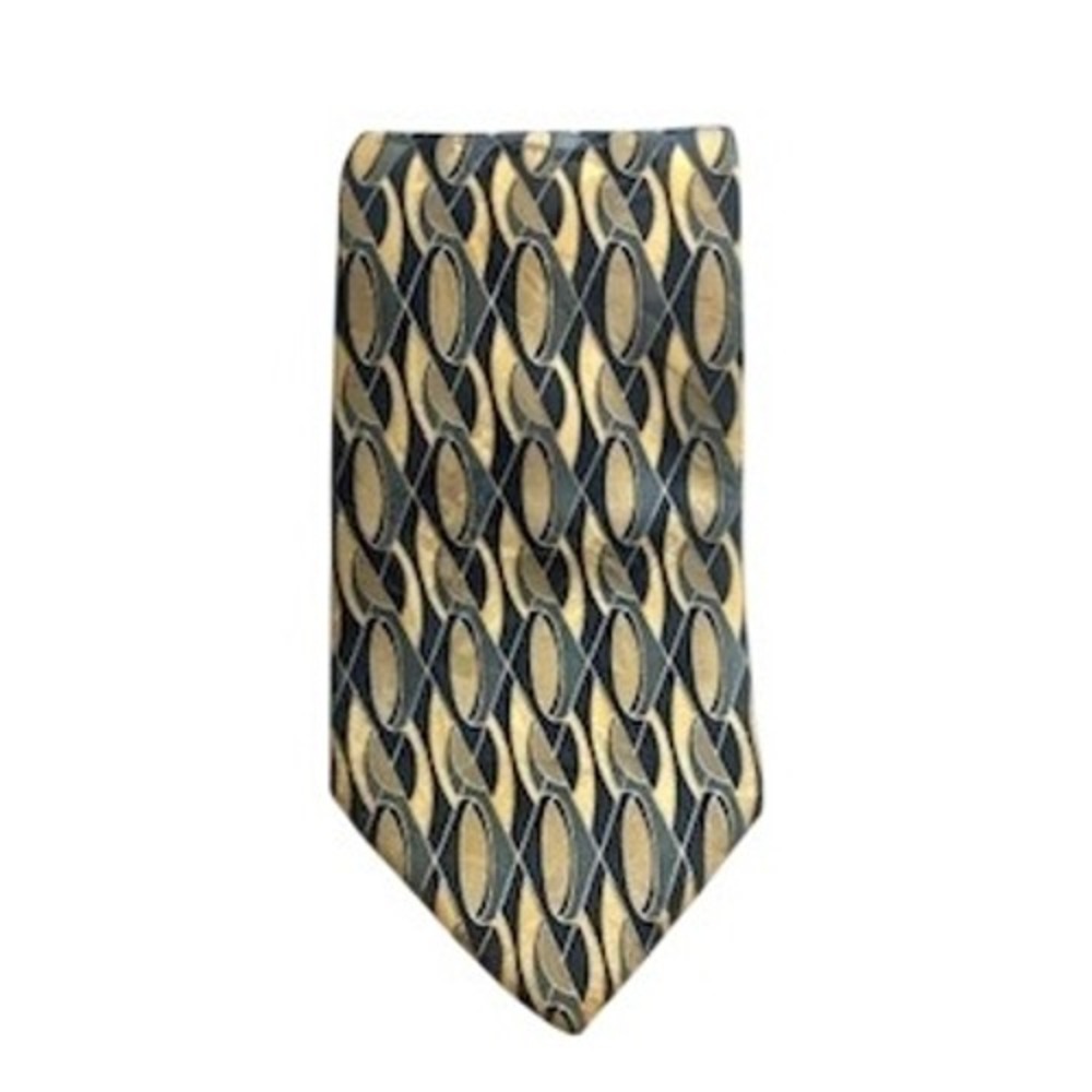 Como Collection Necktie Black Gold Oval Geometric Pattern Business Career‎
